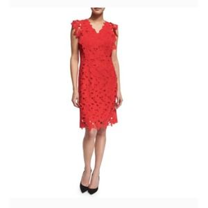 ALS Tahari Red Lace Floral Sheath  Dress